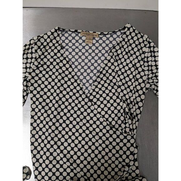 🌼5for$25🌼 Notations Women's Black and White Polka Dot Faux Wrap A line Dress - Picture 5 of 8